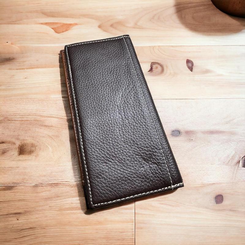 Mens Long Wallet Brown Leather Soft Leather Checkbook Style Cowboy High end Mens Wallets Leather Star Concho Tooled Wallet Hand Ultra Strong Stitching Gift For Him