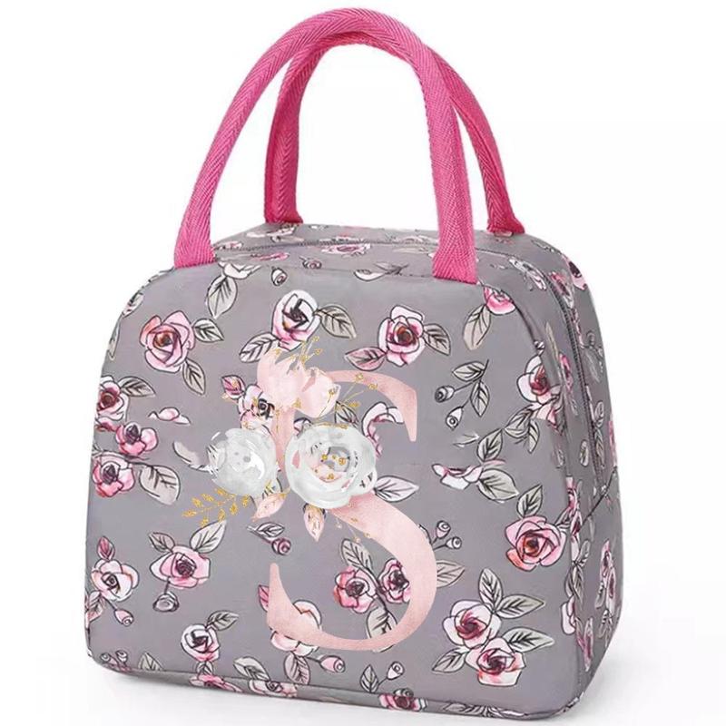 Floral Pattern Lunch Bag, 1 Count Portable Insulated Bento Bag, Reusable Lunch Box Bag for School, College, Office, Outdoor