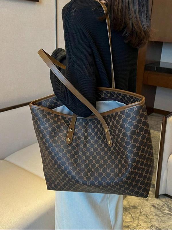 Women's Elegant Geometric Pattern Tote Bag, Fashionable Large Capacity Shoulder Bag for Women, Casual Trendy Versatile High-quality Daily Commuting Bag