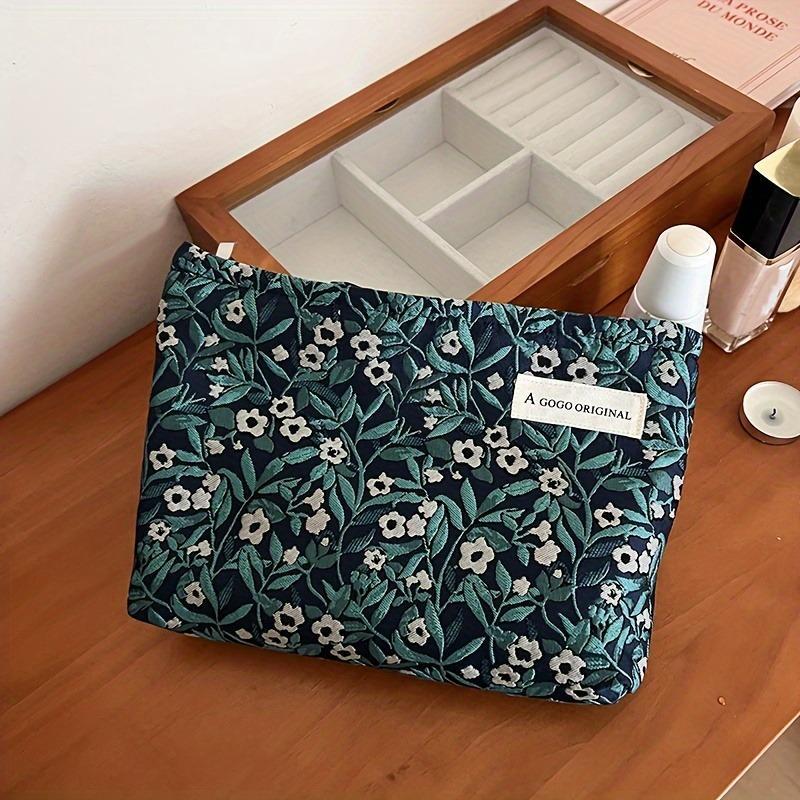 Floral Pattern Makeup Storage Bag, Vintage Elegant Travel Zipper Cosmetic Pouch, Toiletry Organizer for Women & Men