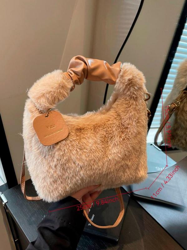 Women's Solid Color Plush Shoulder Bag, Fashionable Large Capacity Crossbody Bag for Daily Used, Casual Trendy Versatile High-quality Daily Commuting Bag