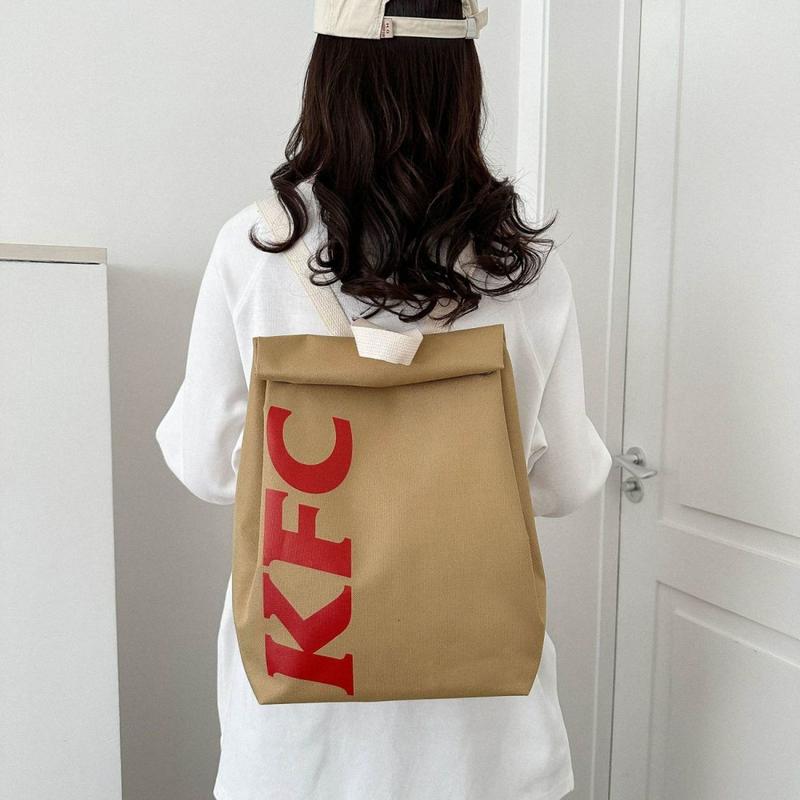 McDonald's KFC Starbucks Paper Bag Canvas Funny Backpack Shoulder Bag Casual Daypack Student School Bag for Women Men Birthday Gift