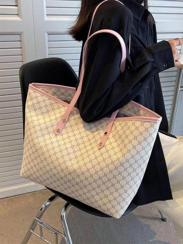 Women's Elegant Geometric Pattern Tote Bag, Fashionable Large Capacity Shoulder Bag for Women, Casual Trendy Versatile High-quality Daily Commuting Bag