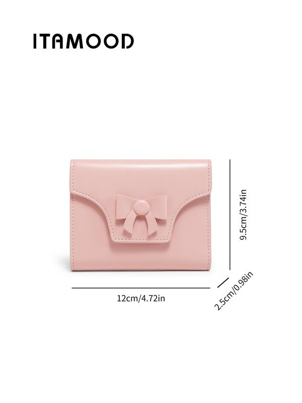 Genuine Leather Women's Solid Color Bow Decor Short Wallet, Fashionable Bifold Wallet for Daily Used & Work, Casual Trendy Versatile High-quality Daily Wallet