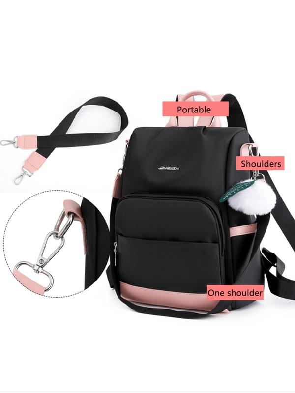 Fashion Letter Patched Design Backpack, Simple Plain Large Capacity Travel Backpack, Student School Bag, Anti-theft Backpack, Convertable Shoulder Bag, with Pendant