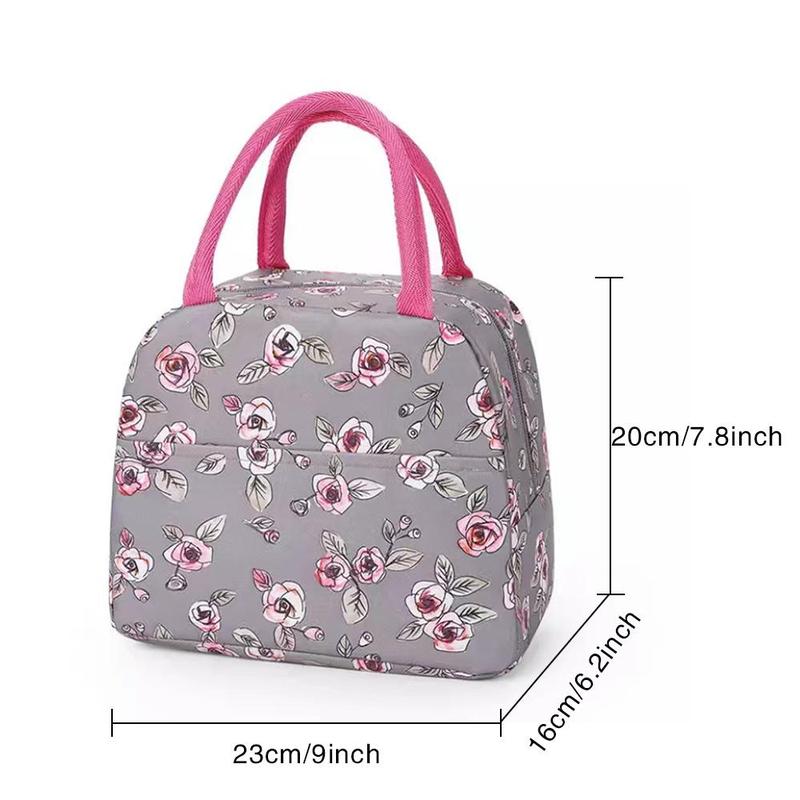 Floral Pattern Lunch Bag, 1 Count Portable Insulated Bento Bag, Reusable Lunch Box Bag for School, College, Office, Outdoor