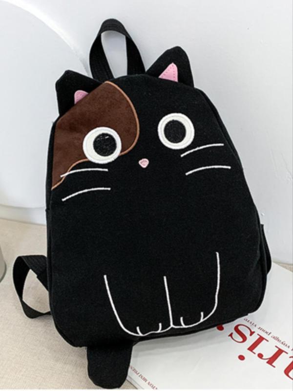 Cute Cartoon Cat Design Canvas Backpack, Fashionable School Bag For Women & Girls, Basic Zipper Backpack For Friends Gift