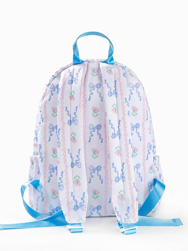 Floral Pattern Ruffle Hem Backpack, Casual Large Capacity Backpack with Cute Ruffle Folded Commuter Bag, Fashionable Backpack for Women