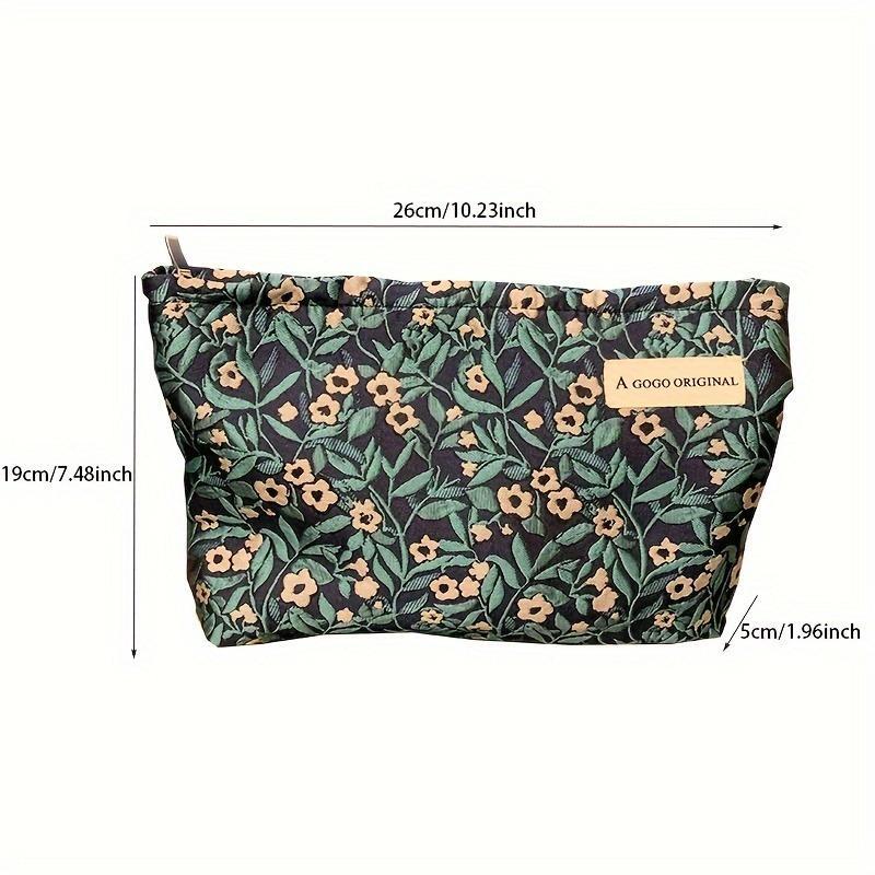 Floral Pattern Makeup Storage Bag, Vintage Elegant Travel Zipper Cosmetic Pouch, Toiletry Organizer for Women & Men