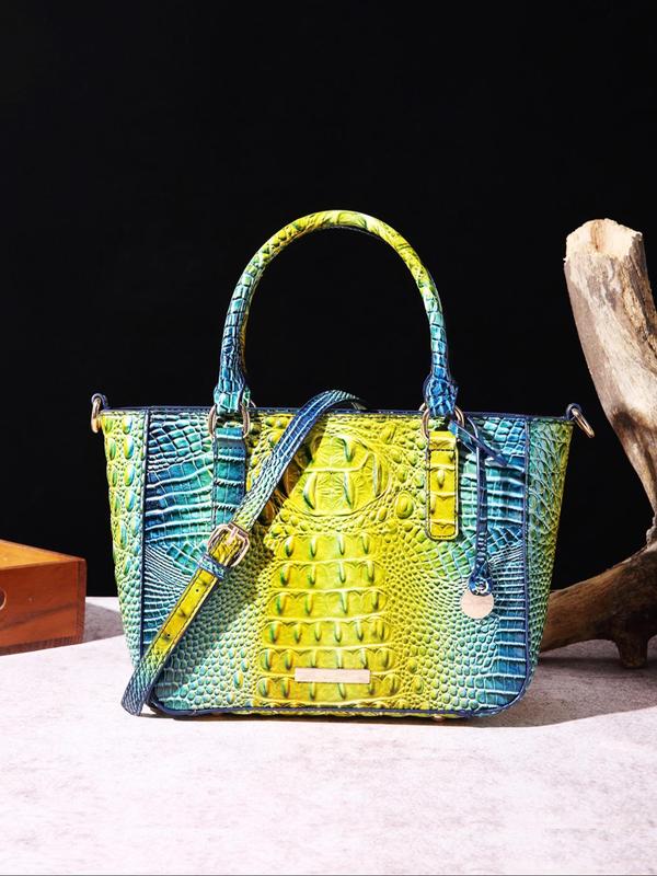 Fashionable Ombre Crocodile Embossed Handbag, Elegant Colorblock Crossbody for Women, Casual Trendy Versatile High-quality Daily Commuting Bag