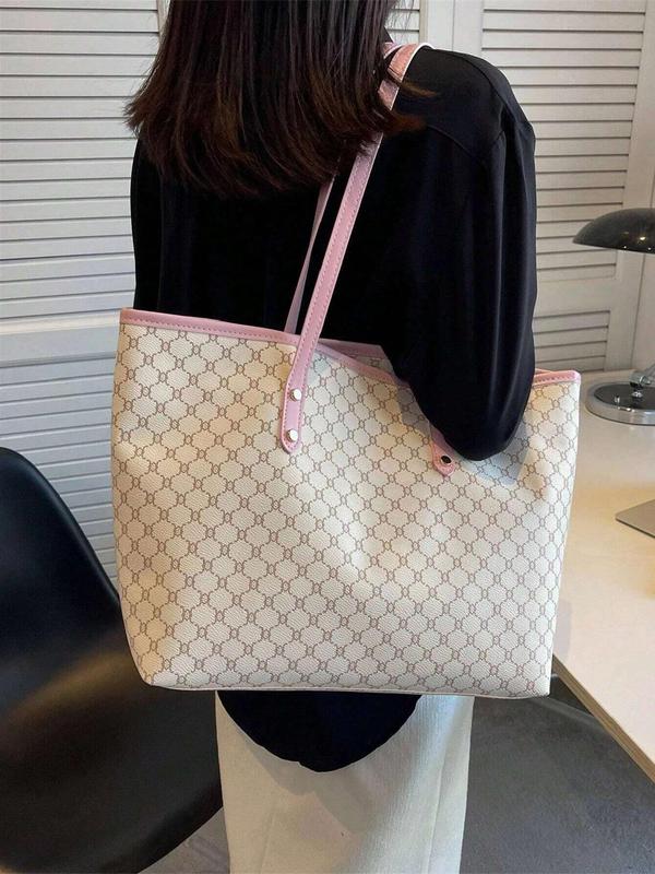 Women's Elegant Geometric Pattern Tote Bag, Fashionable Large Capacity Shoulder Bag for Women, Casual Trendy Versatile High-quality Daily Commuting Bag