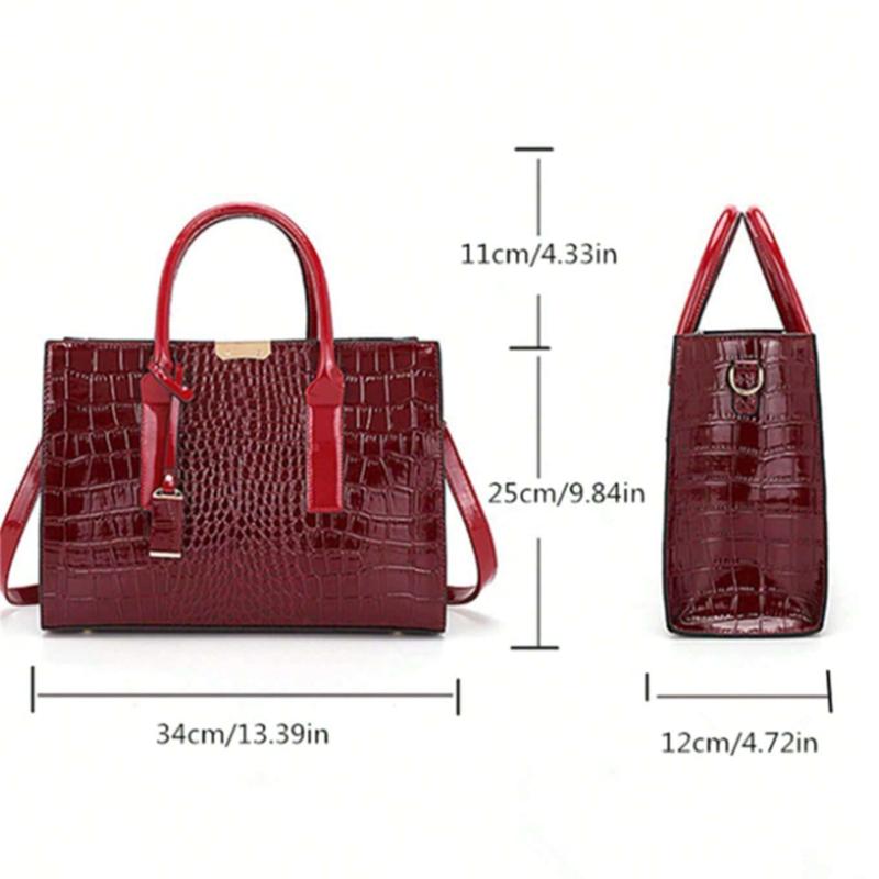 Women Top-handle Handbags Purse Crocodile Pattern Satchel Tote Pu Leather Shoulder Bag Top-handle Handbags Purple