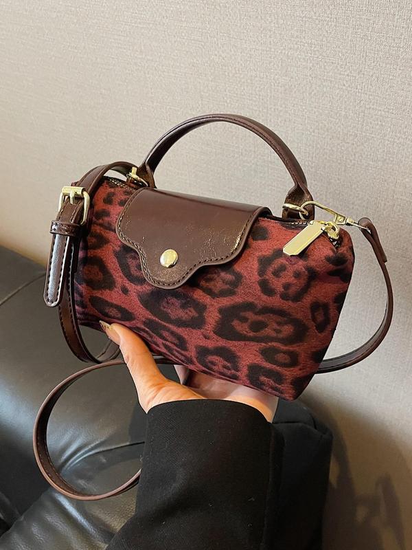 Fashion Leopard Pattern Handbag, Casual Versatile Zipper Shoulder Bag for Women, Trendy All-match Commuter Bag for Daily Used