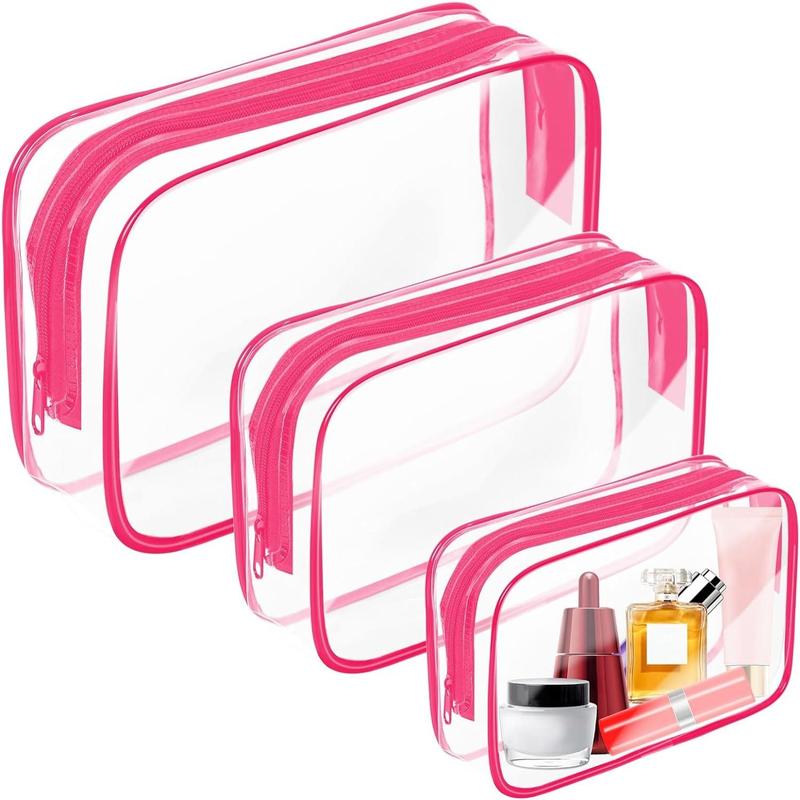 Transparent Waterproof Cosmetic Storage Bag, 3 Counts set Mixed Size Space Saving Large Capacity Zipper Makeup Container, Versatile Travel Toiletry Organizer Pouch, Christmas Gift