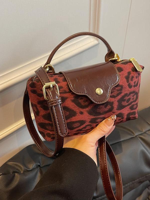 Fashion Leopard Pattern Handbag, Casual Versatile Zipper Shoulder Bag for Women, Trendy All-match Commuter Bag for Daily Used