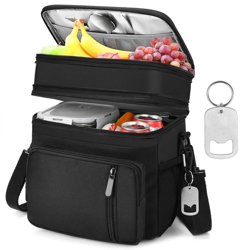 Lunch Bag & Lunch Box for Men Women - Double Deck Expandable Insulated Waterproof Leakproof Cooler Bag for Work Picnic - Black