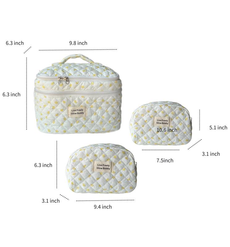 Layered Travel Makeup Bag Set - 3 Pieces, Includes 1 Large Double-Layer Cosmetic Bag, 1 Medium, and 1 Small Size; Organizer for Travel-Size Accessories, Bottles, Brushes, and Skincare Products