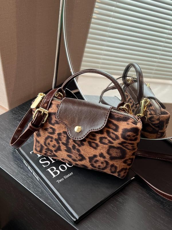 Fashion Leopard Pattern Handbag, Casual Versatile Zipper Shoulder Bag for Women, Trendy All-match Commuter Bag for Daily Used