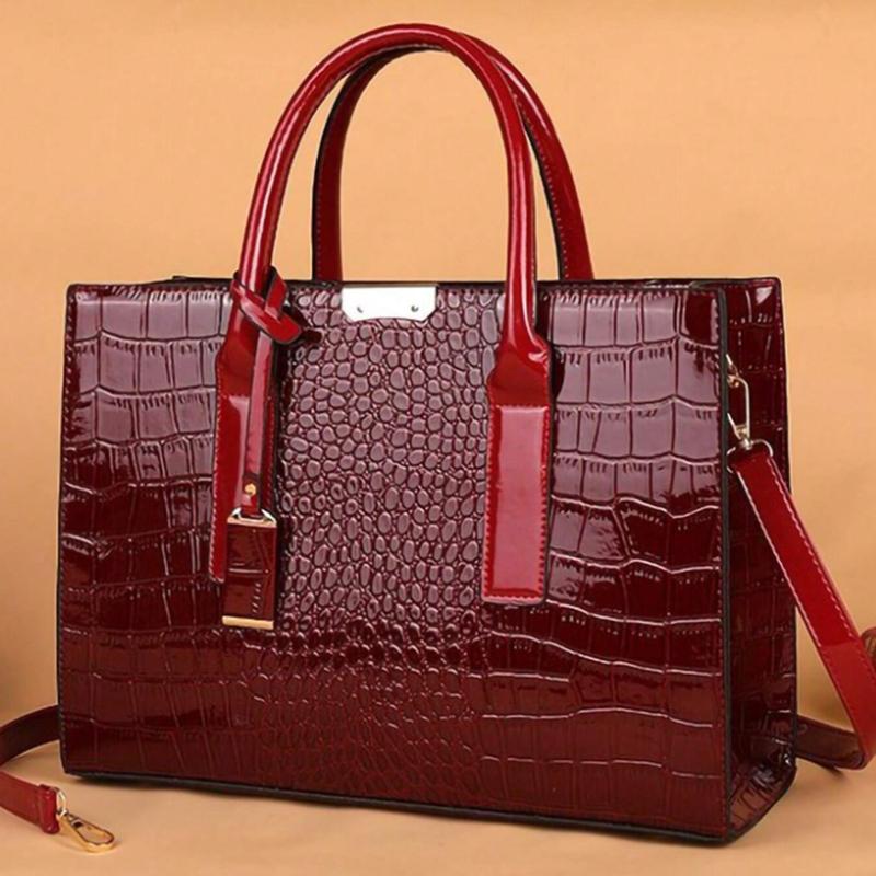 Women Top-handle Handbags Purse Crocodile Pattern Satchel Tote Pu Leather Shoulder Bag Top-handle Handbags Purple