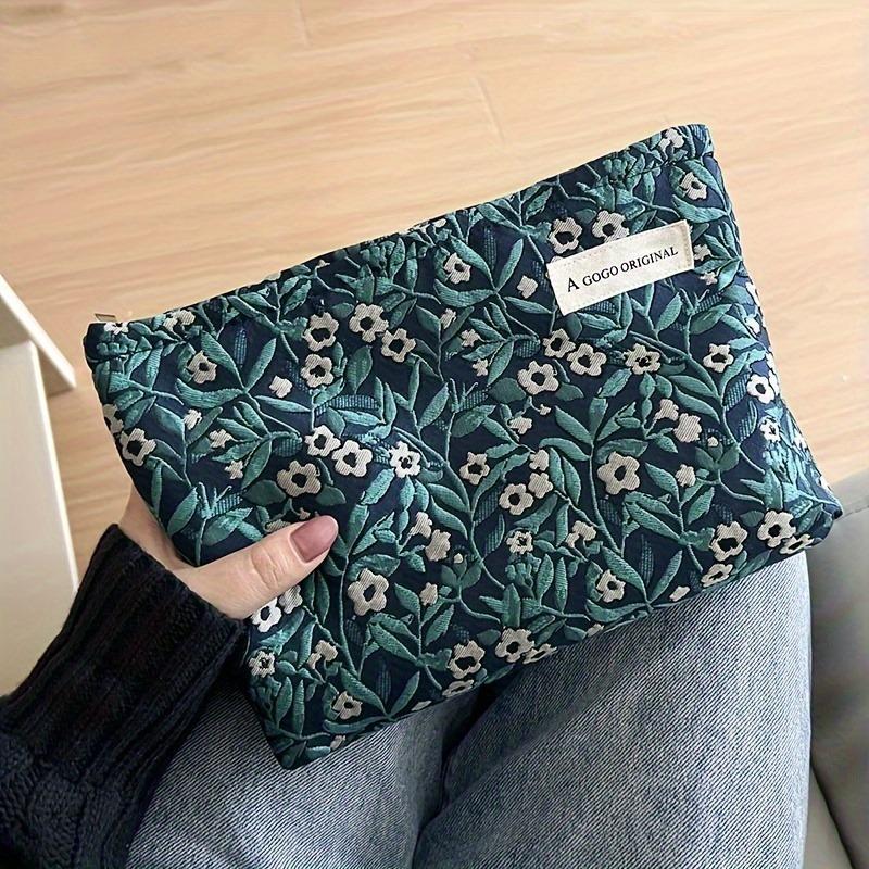 Floral Pattern Makeup Storage Bag, Vintage Elegant Travel Zipper Cosmetic Pouch, Toiletry Organizer for Women & Men