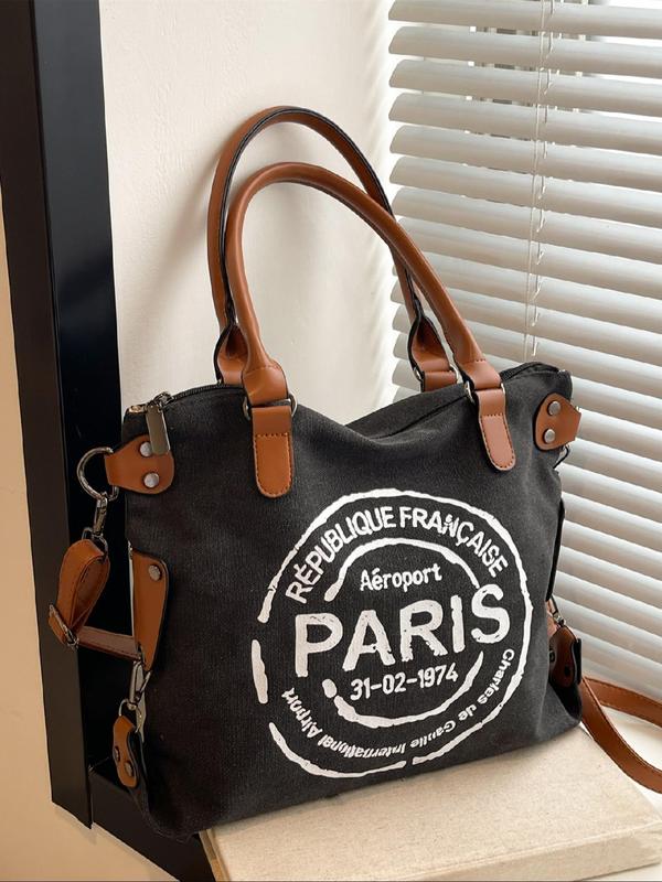 Women's Fashionable Letter Pattern Tote Bag, Casual Large Capacity Shoulder Bag for Daily Used, Trendy Versatile High-quality Daily Commuting Bag