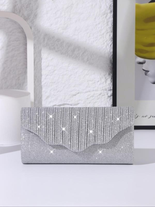 Women's Elegant Glitter Pleated Design Evening Bag, Exquisite Trendy Clutch Bag, Fashionable Shoulder Bag for Party Decoration