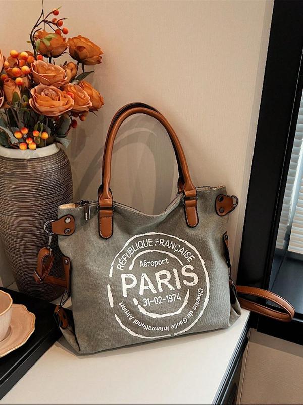 Women's Fashionable Letter Pattern Tote Bag, Casual Large Capacity Shoulder Bag for Daily Used, Trendy Versatile High-quality Daily Commuting Bag