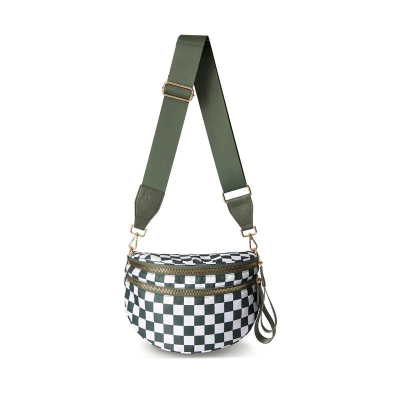 Black and White Checkered Nylon Bum Bag PlusSize Friendly Fanny Pack Crossbody-SpaciousDesign for Essentials-MORE COLORS! great gift