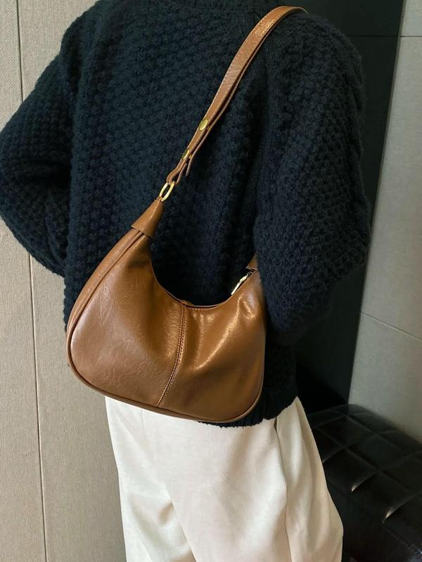 Women's Summer 2024 Designer Simple Solid Color Zipper Shoulder Purse Bag, Versatile Underarm Bag, All-match Hobo Dumpling Bag for Daily, Fall Outfits, Earthtone Fall Freshness, for Fall Fall Outfits