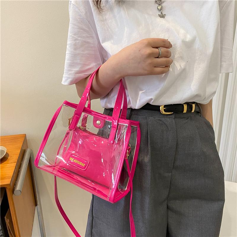 2PCS Set Transparent Texture PVC Handbags Clear Fashion Crossbody Bag Shoulder Bag & Purse