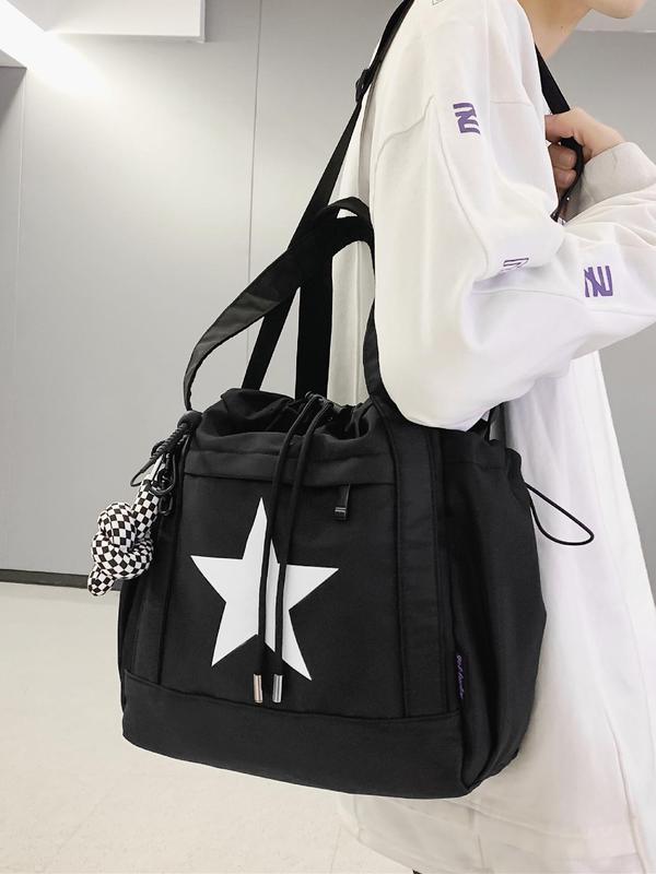 Y2k Star Pattern Drawstring Tote Bag for Men Women, Summer 2024 New Stylish Casual Large Capacity Shoulder Bags, New Crossbody School Bag