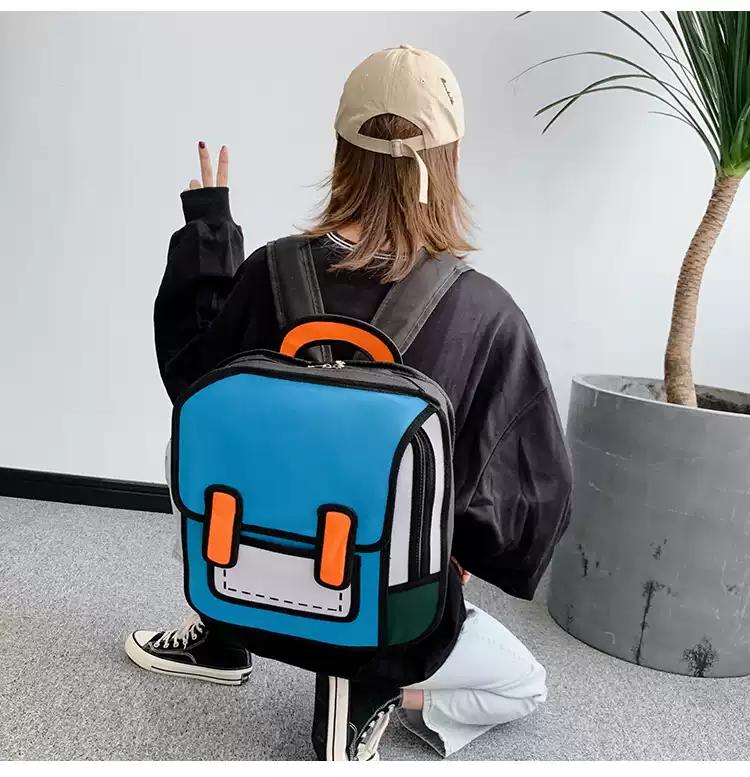 2024 New Backpacks 2D Comic Drawing Schoolbag Women Cute Backpack