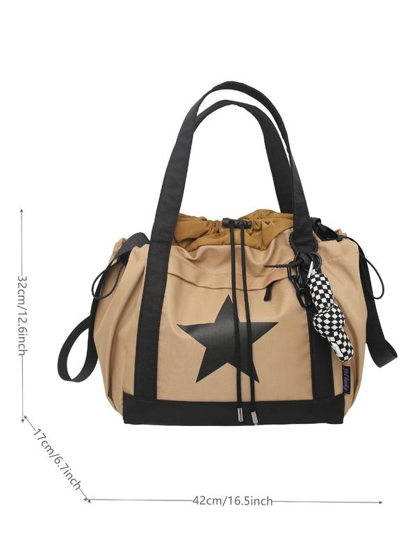 Y2k Star Pattern Drawstring Tote Bag for Men Women, Summer 2024 New Stylish Casual Large Capacity Shoulder Bags, New Crossbody School Bag