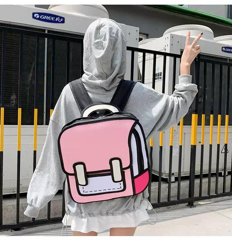 2024 New Backpacks 2D Comic Drawing Schoolbag Women Cute Backpack