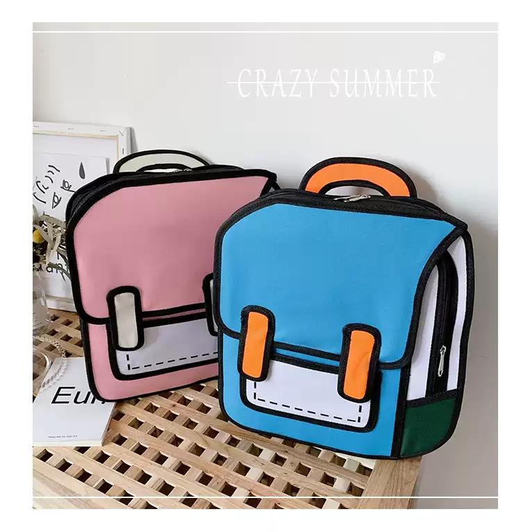 2024 New Backpacks 2D Comic Drawing Schoolbag Women Cute Backpack