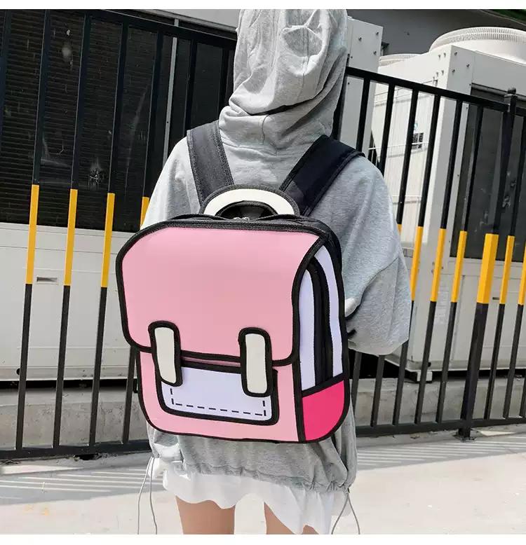 2024 New Backpacks 2D Comic Drawing Schoolbag Women Cute Backpack