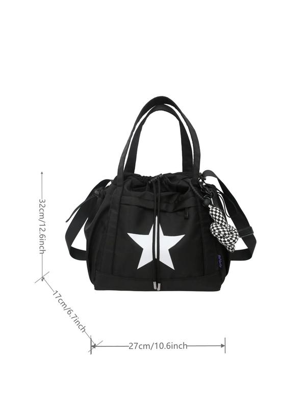 Y2k Star Pattern Drawstring Tote Bag for Men Women, Summer 2024 New Stylish Casual Large Capacity Shoulder Bags, New Crossbody School Bag