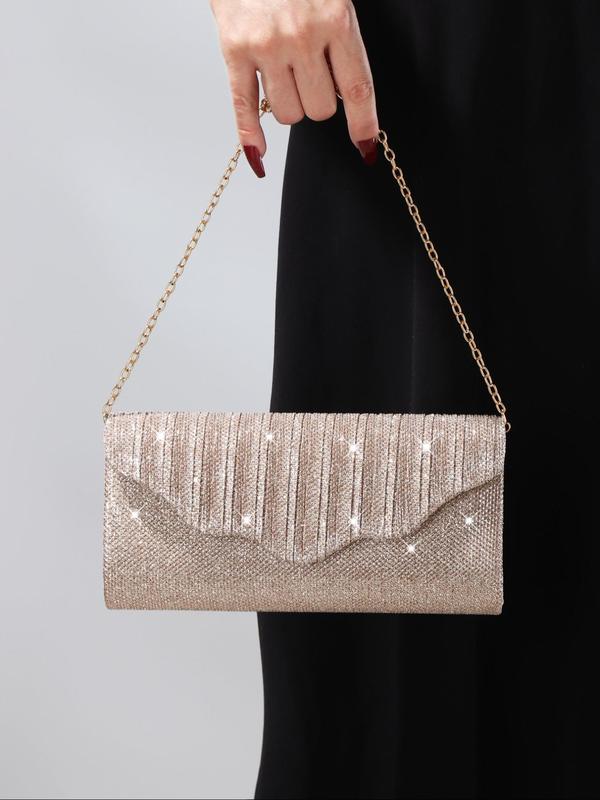 Women's Elegant Glitter Pleated Design Evening Bag, Exquisite Trendy Clutch Bag, Fashionable Shoulder Bag for Party Decoration