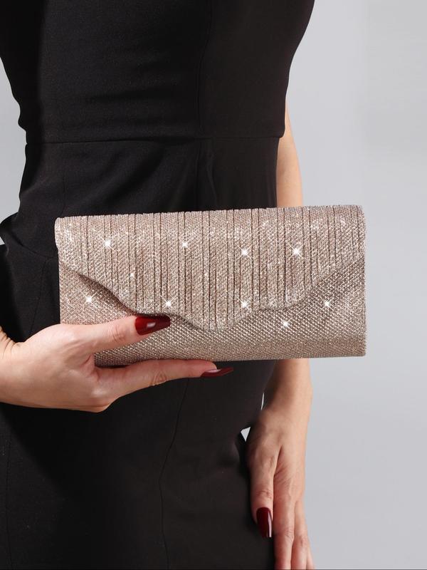 Women's Elegant Glitter Pleated Design Evening Bag, Exquisite Trendy Clutch Bag, Fashionable Shoulder Bag for Party Decoration