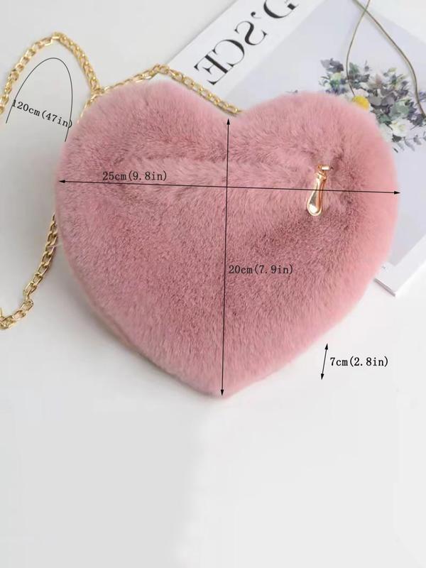 Women's Heart Shape Crossbody Bag, Fashion All-match Chain Strap Fluffy Crossbody Bag, Stylish Novelty Heart Shaped Plush Crossbody Bag for Daily Use Gift for Girlfriend