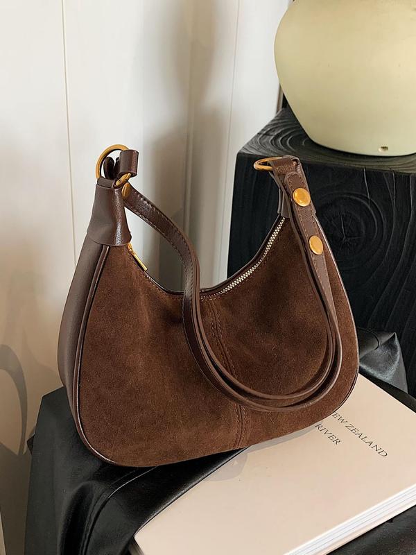 Women's Summer 2024 Designer Simple Solid Color Zipper Shoulder Purse Bag, Versatile Underarm Bag, All-match Hobo Dumpling Bag for Daily, Fall Outfits, Earthtone Fall Freshness, for Fall Fall Outfits