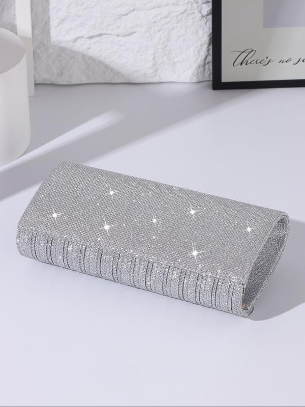 Women's Elegant Glitter Pleated Design Evening Bag, Exquisite Trendy Clutch Bag, Fashionable Shoulder Bag for Party Decoration