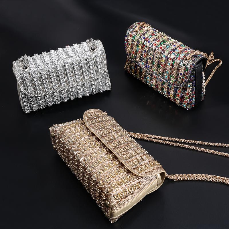 Colorful Rhinestone Crossbody Bag for women, Trendy Chain Shoulder Bag, Women's Luxury Shiny Handbag Prom Purse