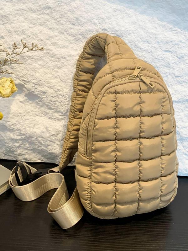 Women's Solid Color Puffer Quilted Fanny Pack, Fashionable Casual Versatile Zipper Chest Bag for Daily Used, Trendy All-match Sling Bag