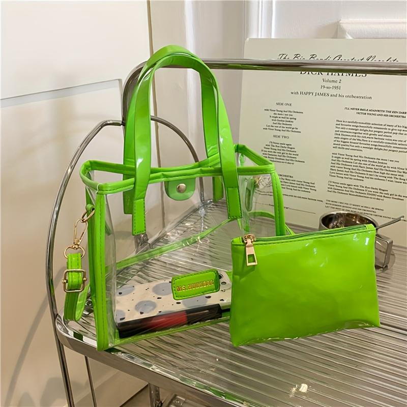 2PCS Set Transparent Texture PVC Handbags Clear Fashion Crossbody Bag Shoulder Bag & Purse