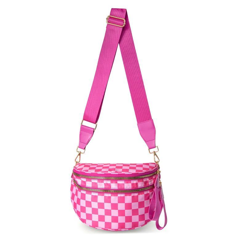 Black and White Checkered Nylon Bum Bag PlusSize Friendly Fanny Pack Crossbody-SpaciousDesign for Essentials-MORE COLORS! great gift