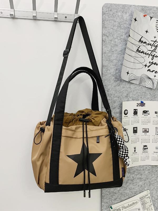 Y2k Star Pattern Drawstring Tote Bag for Men Women, Summer 2024 New Stylish Casual Large Capacity Shoulder Bags, New Crossbody School Bag