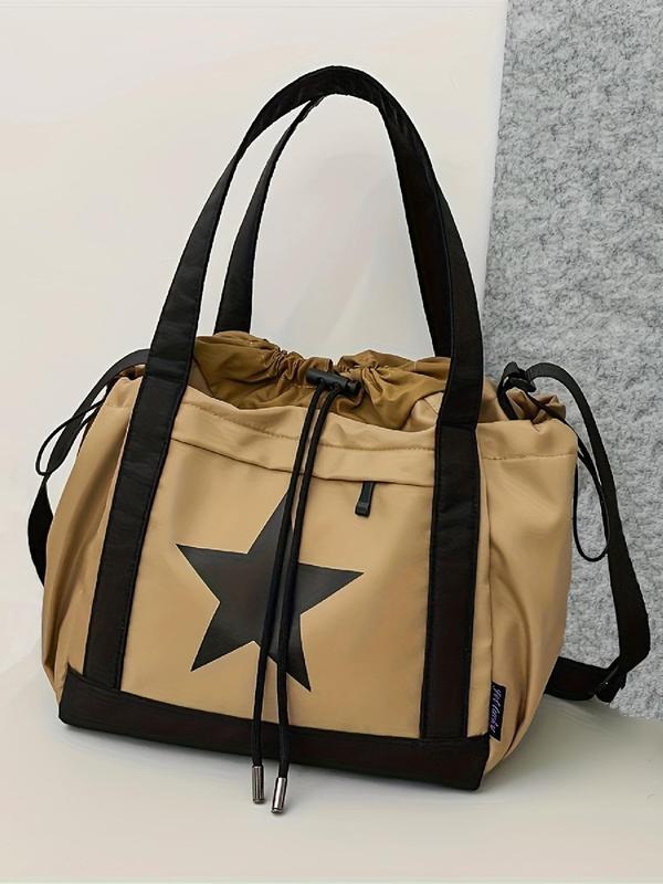 Y2k Star Pattern Drawstring Tote Bag for Men Women, Summer 2024 New Stylish Casual Large Capacity Shoulder Bags, New Crossbody School Bag