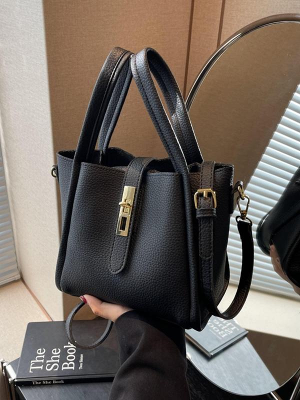 Women's Solid Color Faux Leather Bucket Bag, Fashionable Crossbody Bag with Adjustable Strap, Casual Versatile Bucket Bag for Daily Used