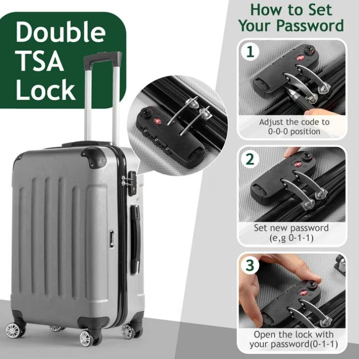 [Hot Sale] Zimtown Hardside Lightweight Spinner Gray 3 Piece Luggage Set with TSA Lock